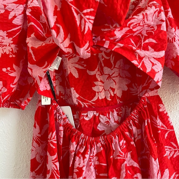 Beatrice B Red Floral Seersucker Dress Size 0 Cutout Colorful Vacation Garden - Picture 5 of 9